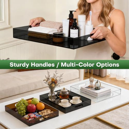 Segbeauty 16x12in Large Acrylic Serving Tray with Handles, Black, 3mm Thick - color: Black, size: 16" x 12" x 2"