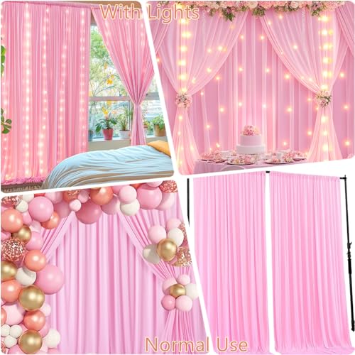 10 x 10 Baby Pink Backdrop Curtains with Lights String for Party - color: Baby Pink, size: W5' x H10'(2 panels)