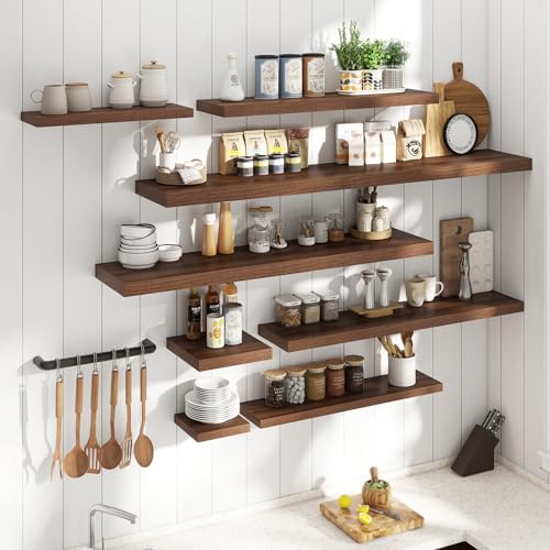 48 Inch Floating Shelves, 9"Deep Wall Shelf, 60 Lbs Capacity, Walnut, 2pcs - color: Walnut, size: 48"Wx9"Dx1.5"H