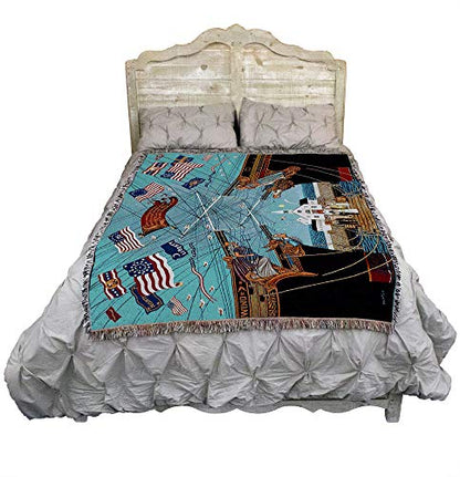 Pure Country Weavers Dockside Marriage Blanket by Charles Wysocki - Early America Coastal Ocean Beach Gift Tapestry Throw Woven from Cotton - Made in the USA (72x54) - color: Dockside Marriage