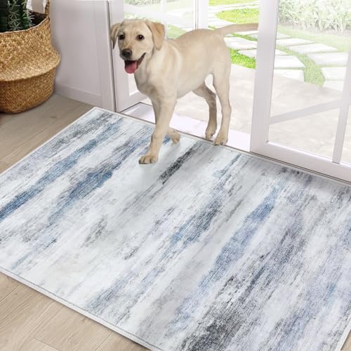 CRISTGEE Door Mat, Faux Wool Front Indoor Door Mat 32 x 48, Blue Washable - color: Water Wave Blue, size: 2'8" x 4' (Rectangular)