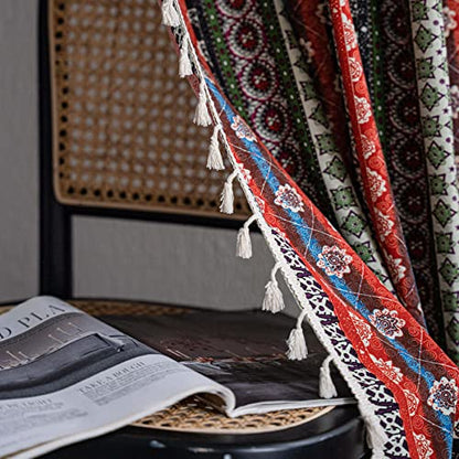 VOGOL Boho Tassel Window Curtains, 1 Panel Geometric Striped Bohemian Style Country Curtain, Cotton Linen Drapes for Bedroom Living Room, 59 x 63 Inches - color: C4, size: 59"W x 63"L (Pack of 1)