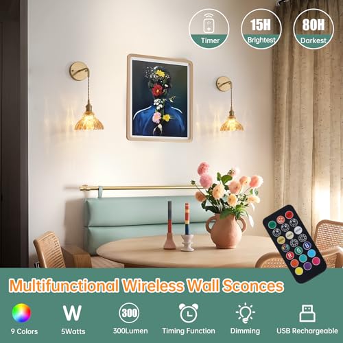 Shenmoyl Battery Operated Wall Sconce Wall Lamp with Amber Lily of the Valley Shade Pattern Glass Adjustable Chain Retro Gold Wall Mounted Light, Modern Wall Lamp Fixtures Decor for Bedside Bedroom - color: Lily of the Valley-Amber, size: 1Pack-Battery Op