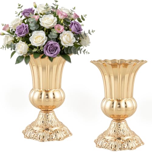Gold Vases for Centerpieces, 2 Pcs Metal Trumpet Vase, 8.4" Tall - color: French Gold, size: 8.4in-2Pcs