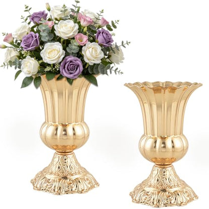 Gold Vases for Centerpieces, 2 Pcs Metal Trumpet Vase, 8.4" Tall - color: French Gold, size: 8.4in-2Pcs