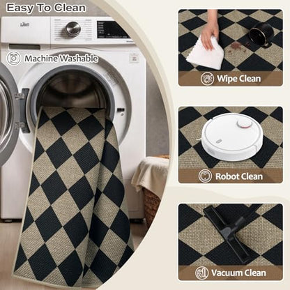 Kitchen Runner Rug Non Slip, 17.3''x47'' Washable Runner Rug - color: Checkered, size: 17.3"x47"