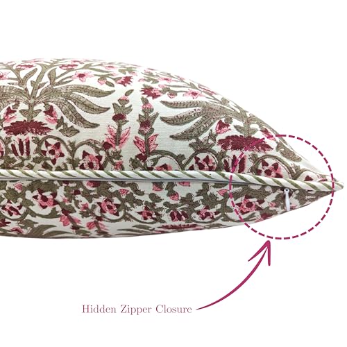 ATOSII Cotton Blockprint Throw Pillow Cover, Nargis Pink, Set of 2, 18 X 18 - color: Nargis Pink, size: 18" x 18" (Pack of 2)