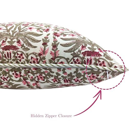 ATOSII Cotton Blockprint Throw Pillow Cover, Nargis Pink, Set of 2, 18 X 18 - color: Nargis Pink, size: 18" x 18" (Pack of 2)
