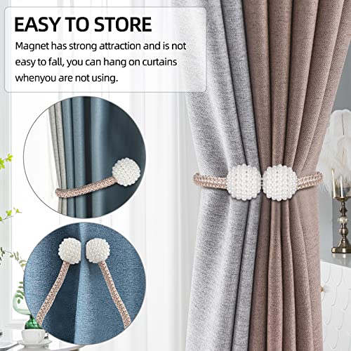 8 Pack Magnetic Curtain Tiebacks with Pearls,Modern Curtain Holdbacks Strap - color: Champagne