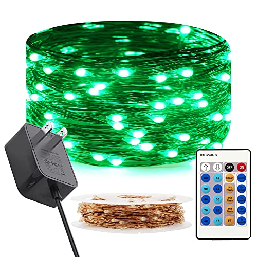 RUICHEN Fairy Lights Plug in with Remote, Copper Wire 33 Ft 100 LED, Green - color: Green