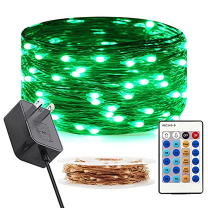 RUICHEN Fairy Lights Plug in with Remote, Copper Wire 33 Ft 100 LED, Green - color: Green