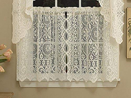 Sweet Home Collection Old World Style Floral Heavy Lace Kitchen Curtain, 24" Tier, Hopewell Cream - color: Hopewell Cream, size: 60"W x 24"L (Pack of 1)