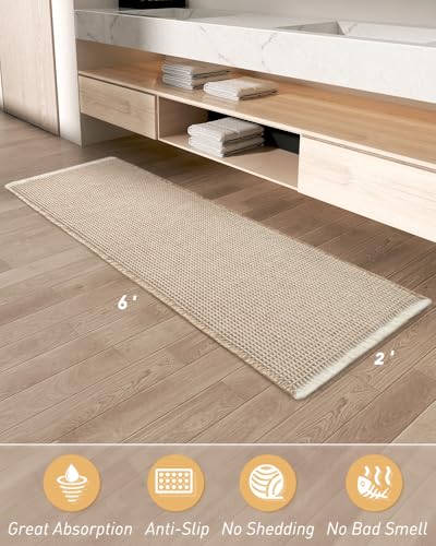 Upgraded Waffle Bath Mat Runner Absorbent Non Slip Bathroom Mat, 2' x 6' - color: Brown & Cream, size: 2' x 6'