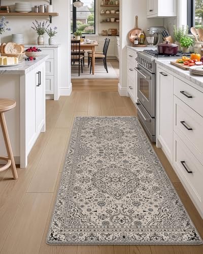 DEXI Kitchen Floor Mats Cushioned Anti Fatigue Runner 24x59 Beige Grey - color: Beige/Grey, size: 59"L x 24"W x 0.4"Th
