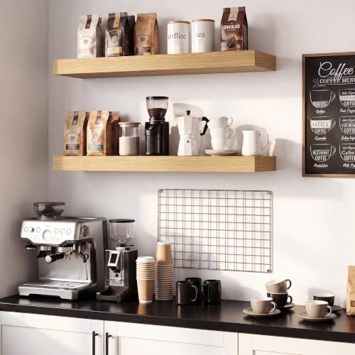 Vivelove Deep Floating Shelves, 30 x 8 Inch, Oak, Set of 2 - color: Oak, size: 30"Wx8"Dx1.4"H