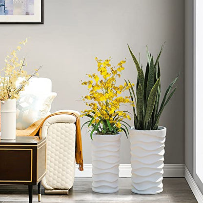 LuxenHome Tall Planters for Outdoor Plants, Set of 2 Garden Plant Pot White - color: White 2