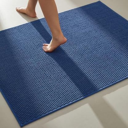 TYUU Large Bathroom Rugs Non Slip Washable Bath Rugs Super Absorbent Bathroom Rug Thin Quick Dry Low Pile Bath Mats, Navy Blue 36"x60" - color: Navy Blue, size: 3' X 5' (Rectangular)