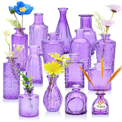 Glass Bud Vase Set of 15, Small Glass Vases for Flowers