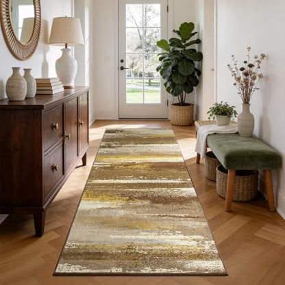 2x6 Runner Rug for Hallway Kitchen: Modern Abstract Throw Rugs - color: Brown, size: 2' x 6' (Runner)
