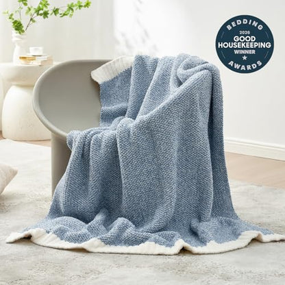 Snuggle Sac Queen Size Bed Blanket Heather Blue, Reversible Super Soft Microfiber Blankets Warm Cozy Knit Fuzzy Plush Bed Blankets, Blue, Queen 90x90 - color: Heather Blue, size: Queen (90"x90")