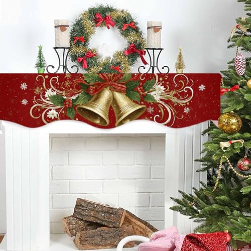 NYZE Christmas Mantel Scarf 60 x 17 Inch Fireplace Mantel Scarf Cover Decoration for Christmas Fireplace Scarf Shelf Top Runner Holiday Winter Home Decor - size: 60 x 17 in, style: Bell