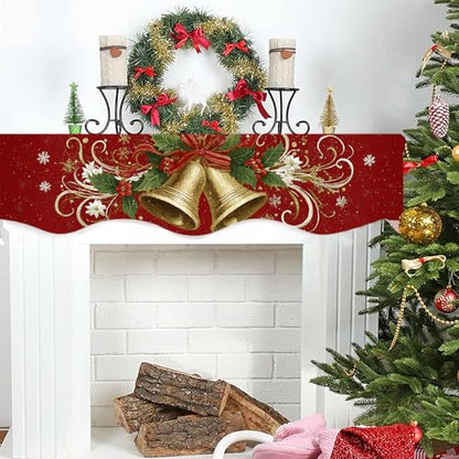 NYZE Christmas Mantel Scarf 60 x 17 Inch Fireplace Mantel Scarf Cover Decoration for Christmas Fireplace Scarf Shelf Top Runner Holiday Winter Home Decor - size: 60 x 17 in, style: Bell