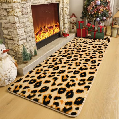 Amearea Soft Leopard Runner Rugs, 2x6 Cheetah Print Bedroom Bedside Rugs - color: Khaki, size: 2' x 6' (Runner)