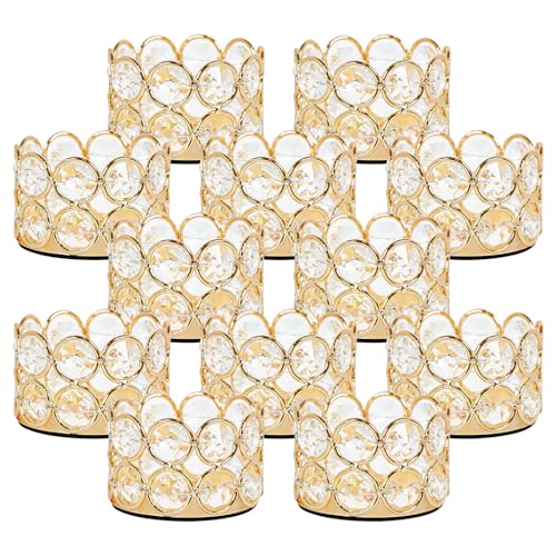 Pack of 12 Gold Crystal Tea Light Candle Holders for Wedding - color: Gold