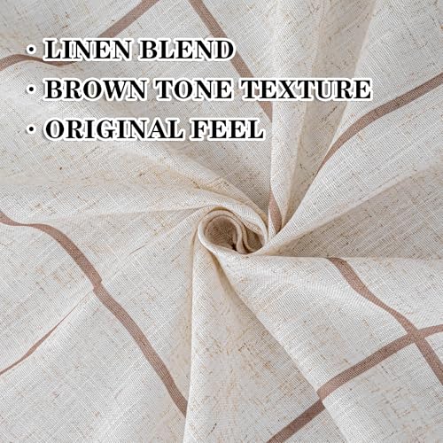 MYSKY HOME 100% Blackout Plaid Farmhouse Linen Curtains 54 Inch Long 2 Panels Set for Small Window Double Layer Windowpane Drapes Thermal Insulated Privacy Protection Rod Pocket Back Tab, 52"W, Brown - color: Brown, size: 52"W x 54"L (Pack of 2)