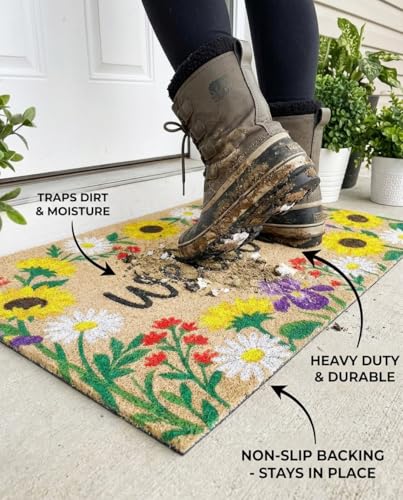 Sunflower Welcome Door Mat 20x30 Inch - color: Floral