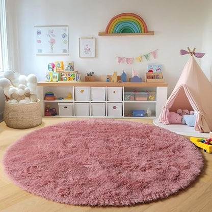 Blush Fluffy Round Rug Circle Area Rugs 4ft for Kids Girls Teen Bedroom - color: Blush, size: 4' (Round)