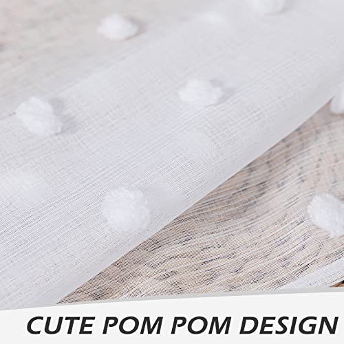 MYSKY HOME White Pom Pom Sheer Curtains for Girls Bedroom 45 Inch 2 Panels - color: White Pom Pom, size: 50"W x 45"L (Pack of 2)