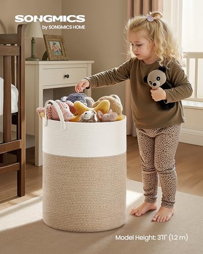 SONGMICS Laundry Hamper, Cotton Rope Basket with Handles, 21.1 Gallons