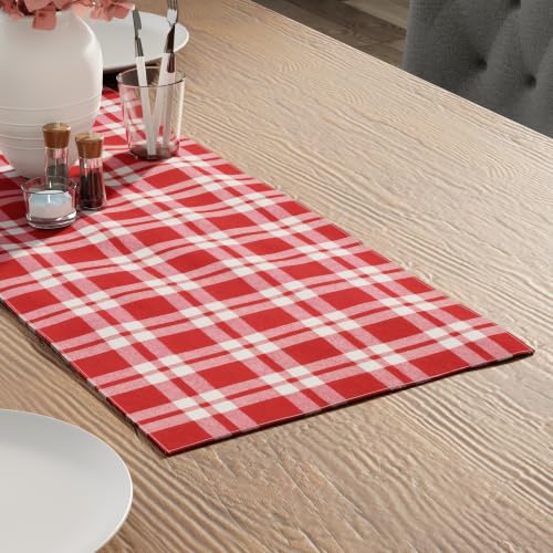 Encasa XO Table Runner, Woven Cotton Dining Linens 13"x36" Red - color: Franca Red Checks, size: 13x36 in