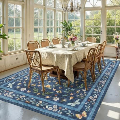 GarveeHome Washable Bug Rugs 5x7 for Bedroom Non Slip Living Room Rugs - color: Blue, size: 5'x7'(Rectangular)