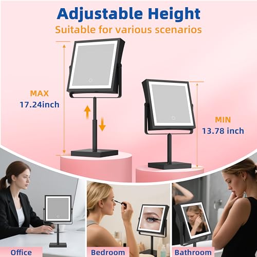 Ruacq Makeup Mirror with Lights 1X/7X Height Adjustable Matte Black - color: Matte Black - 7x