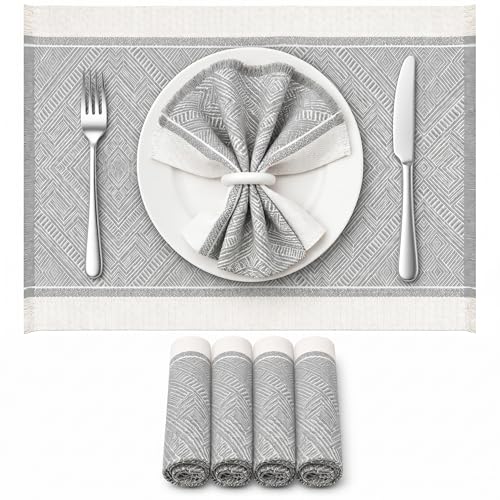 Placemats Set of 6, 13.8 x 17.7 Inch, Polyester, Jacquard Woven - color: Polyester-13.8 X 17.7inch-light Gray