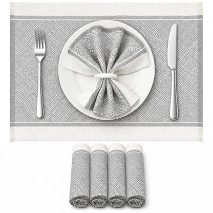 Placemats Set of 6, 13.8 x 17.7 Inch, Polyester, Jacquard Woven - color: Polyester-13.8 X 17.7inch-light Gray