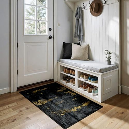 RELEANY Washable 2'x4' Abstract Area Rug for Living Room Black Gold - color: Black/Gold, size: 2' x 4' (Rectangular)