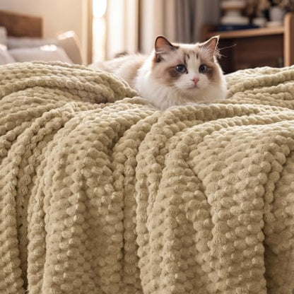 PHF Soft Cozy Fleece Blanket King Size, 340GSM Lightweight Warmth, Khaki - color: Khaki, size: King(108"x90")