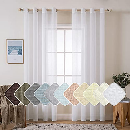 MIULEE 2 Panels 84 Inch Farmhouse Linen Sheer Window Curtains - Elegant Solid White Drapes With Grommet Top - Linen Textured Voile for Bedroom Living Room (52 X 84 Inch) - color: White, size: 52"W x 84"L (Pack of 2)