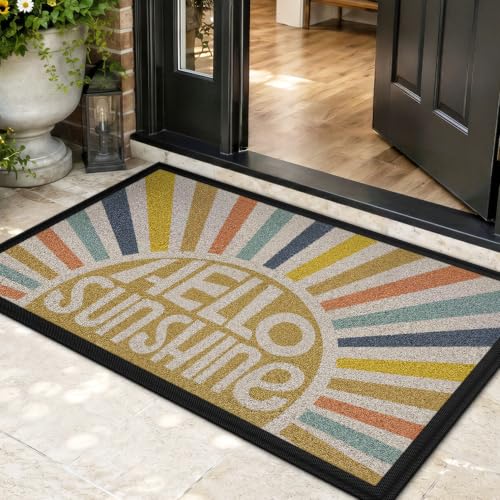 Color&Geometry Outside Welcome Door Mat, 29.5x48 Low Profile Non Slip Durable Heavy Duty Entrance Doormat, Easy Clean Mats for Front Back Door Entryway Patio Garage Porch, Hello Sunshine - color: Hello Sunshine, size: 30"x48"