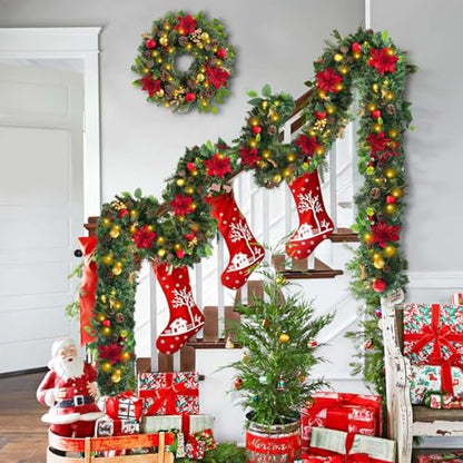 WANNA-CUL Pre-Lit 6ft Red Gold Christmas Garland with 30 LED Timer Lights - color: 03-red Gold