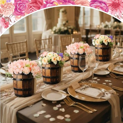 Cinnvoice 6 Pcs Wine Barrel Wooden Centerpieces 6" x 5" Wine Barrel Vases - style: Wood Barrel