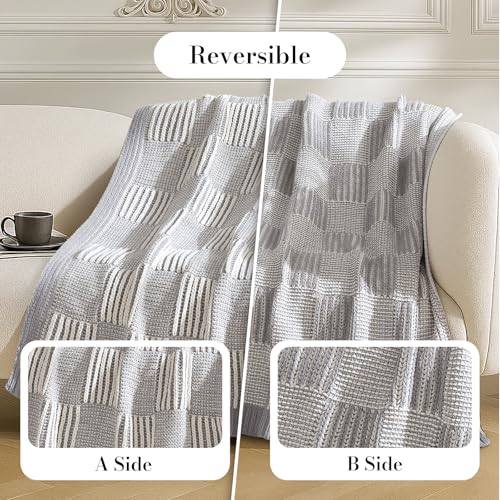 Amélie Home Checkered Chenille Knit Throw Blanket for Couch, Gray 50"x60" - color: Checkered Gray, size: 50" X 60"