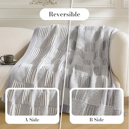 Amélie Home Checkered Chenille Knit Throw Blanket for Couch, Gray 50"x60" - color: Checkered Gray, size: 50" X 60"