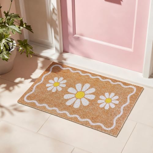 Dunzy Daisy Doormat Outdoor White Floral Welcome Mat for Front Door - style: White Daisy