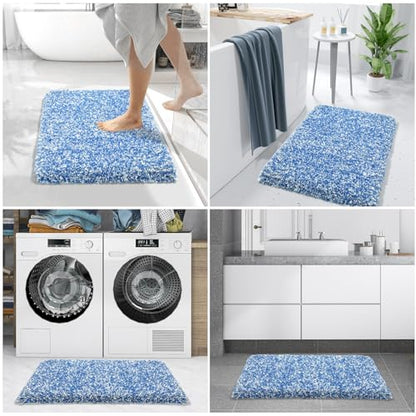 Yimobra Bath Rugs for Bathroom 32X20, Plush Non Slip Bath Mat, Blue&White - color: Blue and White, size: 32" X 20"