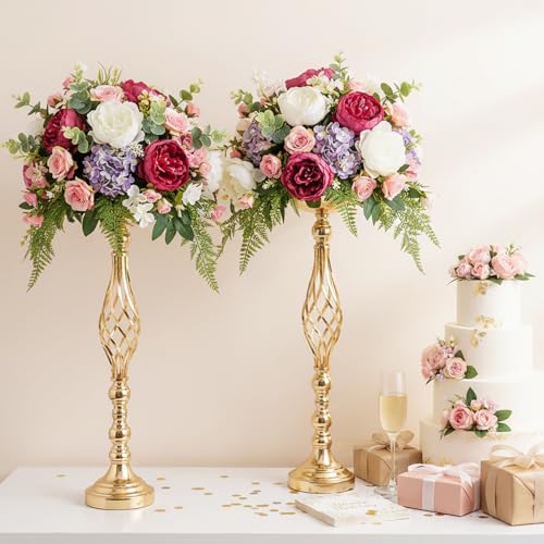 Gold Wedding Vases for Table Centerpieces - Twist Candleholder Stands, Elegant Floral Arrangement Vases, Metal Centerpieces for Reception Table Wedding Road-Leading Home Decor - color: ['Gold'], size: ['2 pieces, 23.23 inches']