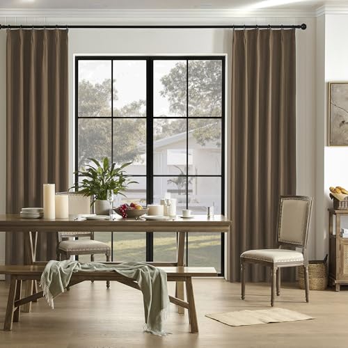DUALIFE Chocolate Brown Pinch Pleated Blackout Curtains 63 Inches Long, Back Tab with Hooks, Linen Full Black Out Thermal Insulated Track Curtain for Bedroom Living Room,40" Wx63 L, 2 Panels - color: Chocolate Brown, size: 40"W x 63"L (Pack of 2)